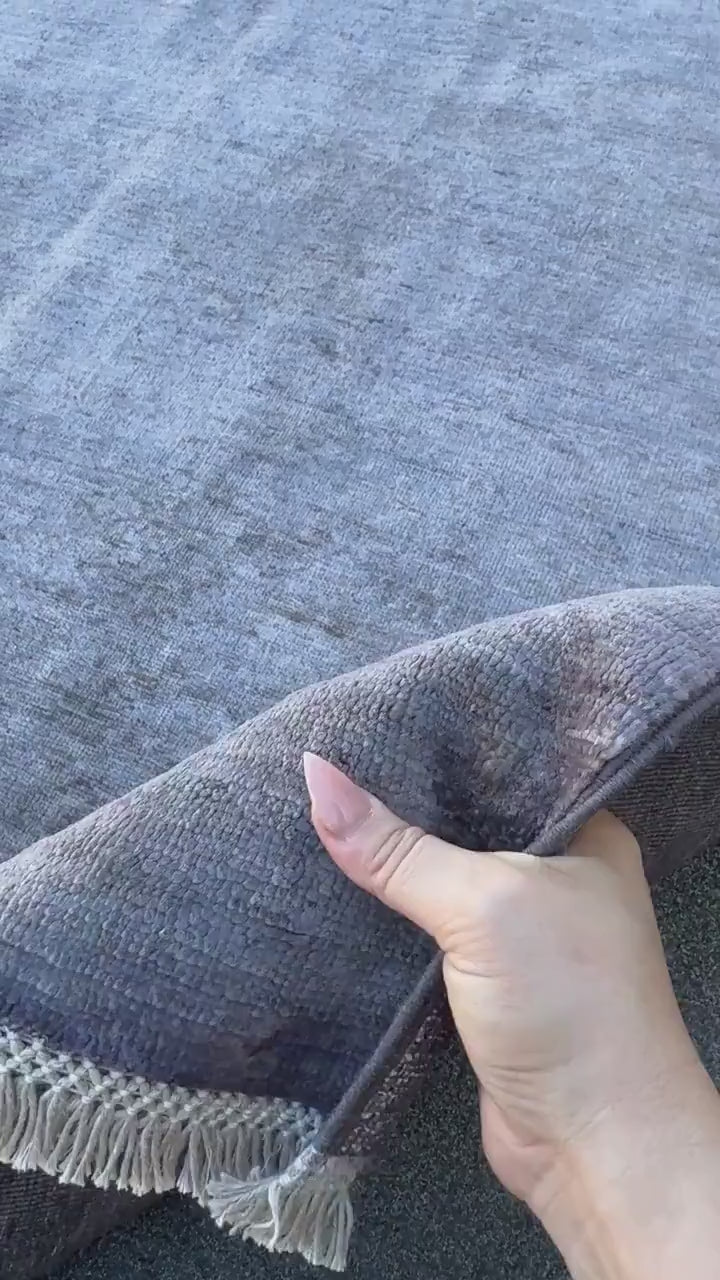 6x9 Handmade Afghan Wool Rug | Solid Slate Grey Modern Area Rug | Minimalist Tonal Texture | Hand-Knotted Contemporary Carpet