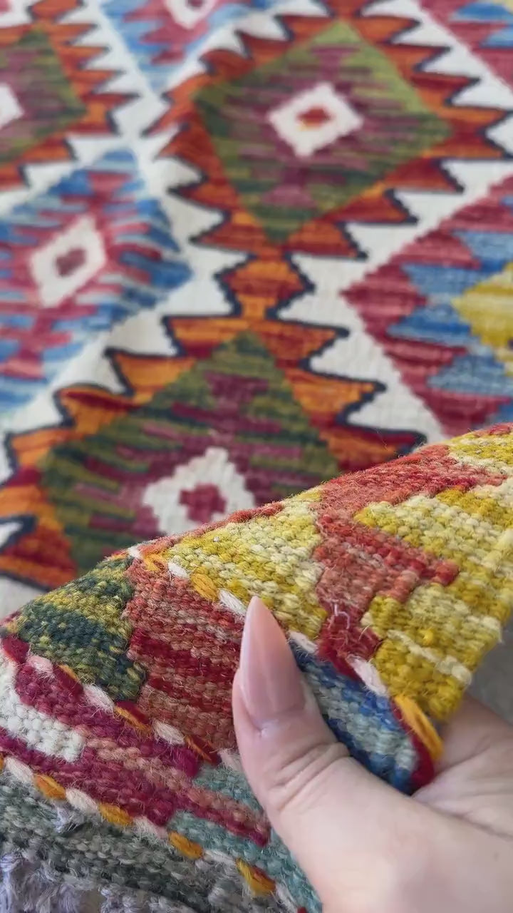 3x4 Handmade Afghan Kilim Rug | Burnt Orange Cream White Purple Denim Aqua Baby Blue Forest Moss Green Gold Yellow Crimson Wine Red Black