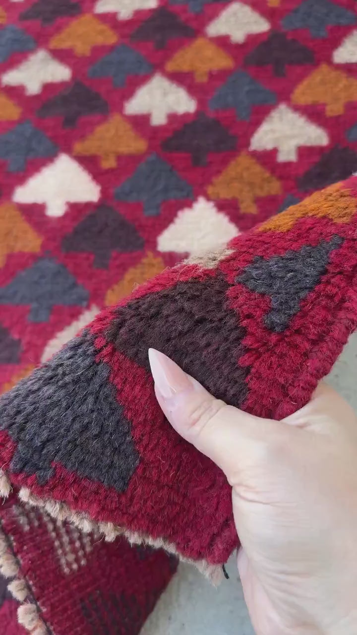 4x6 Handmade Vintage Afghan Baluch Rug | Brick Red Burnt Orange Copper Brown Black White Midnight Blue Light Grey | Wool Flatwoven