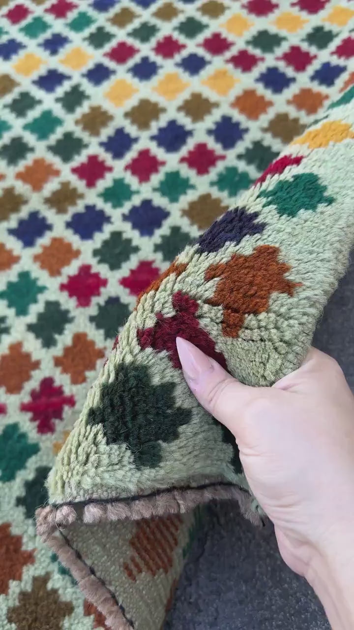 4x6 Handmade Vintage Afghan Baluch Rug | Cream White Forest Green Chocolate Copper Brown Brick Red Mustard Gold Midnight Blue Burnt Orange