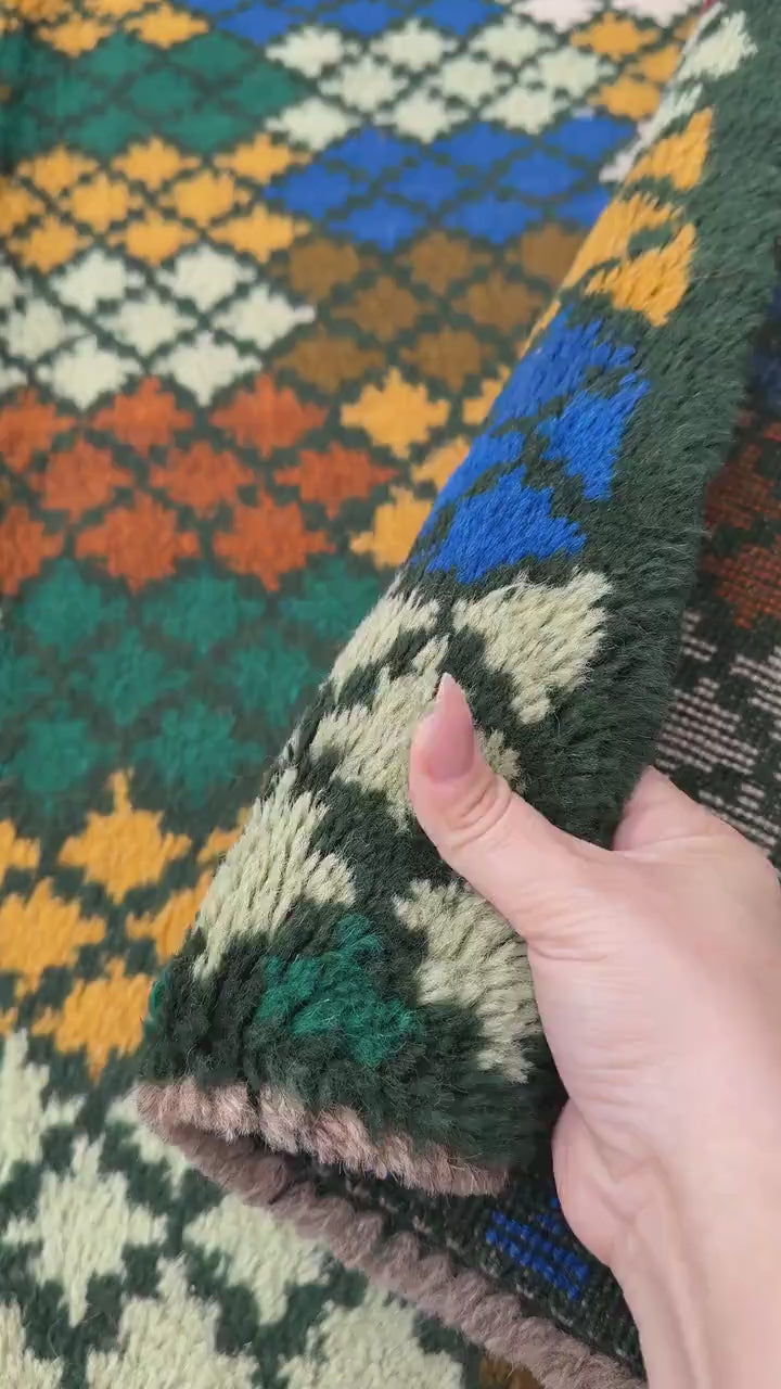 4x6 Handmade Vintage Afghan Baluch Rug | Pine Forest Olive Mint Green Burnt Orange Cream White Brick Red Navy Blue <ustard Yellow Gold