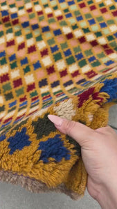 3x10 Handmade Afghan Runner Rug | Multicolor Mustard Caramel Golden Red Ivory Blue Green Peach | Tribal Oriental Boho Geometric Persian Wool