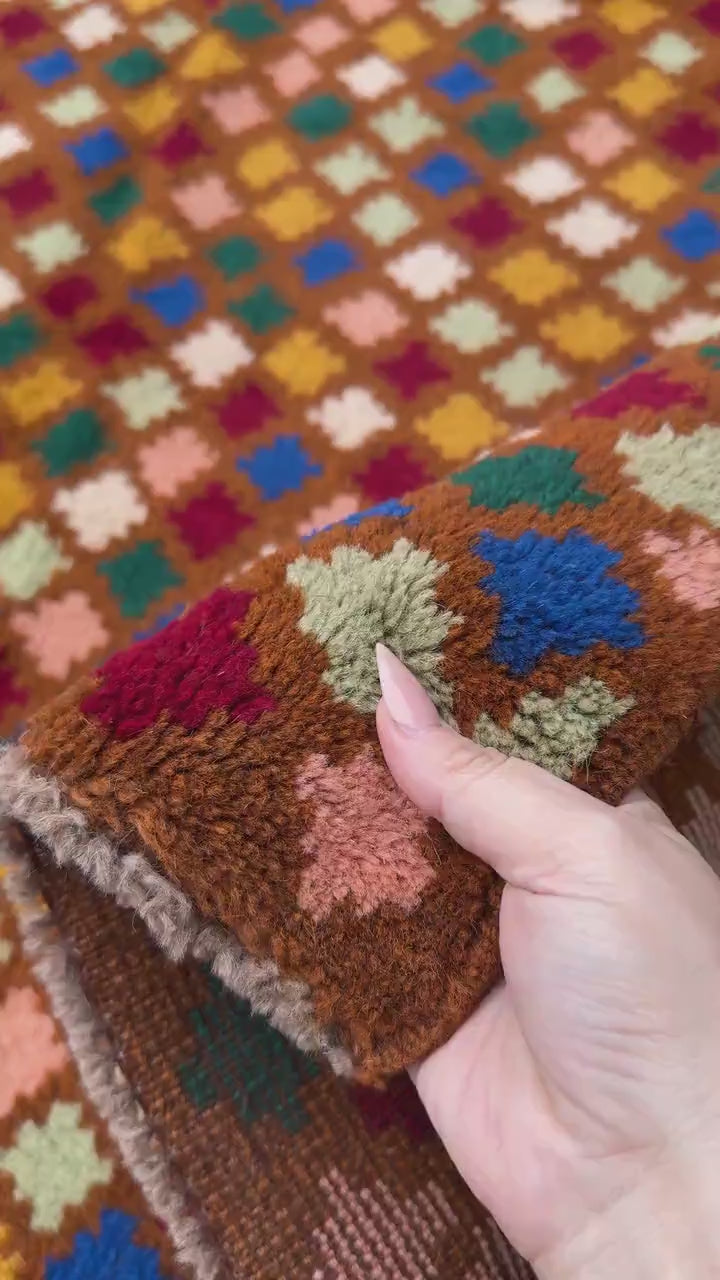 4x6 Handmade Vintage Afghan Baluch Rug | Copper Brown Rust Red Cream White Mustard Yellow Olive Green Teal Aqua Blue Navy Peach | Wool