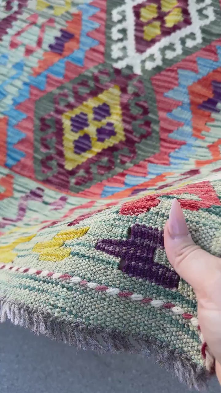 2-3x5 (76x152) Handmade Afghan Kilim Rug | Denim Prussian Teal Royal Blue Purple Maroon Burgundy Moss Olive Green Orange Red Orange White