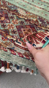 6x8 Handmade Afghan Rug | Teal Green Red Orange Blue Brown Ivory | Hand Knotted Persian Bohemian Boho Oushak Heriz Serapi Wool