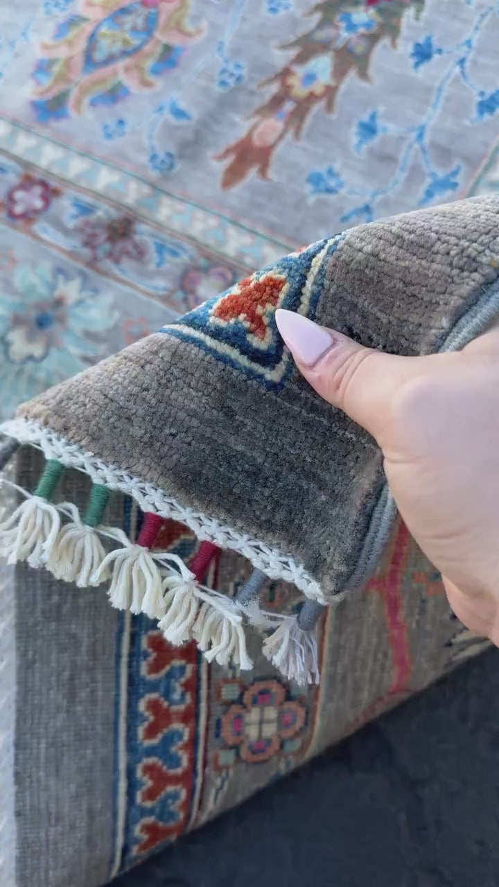 9x12  Handmade Afghan Rug | Grey Charcoal Sky Baby Royal Denim Blue Teal Burgundy Maroon Olive Sage Green Terracotta Rust Ivory Baby Pink