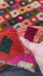 3x9 (90x275) Handmade Vintage Baluch Afghan Runner Rug | Blush Pink Burnt Orange Rose Pink Gold Crimson Red Olive Green Ivory | Geometric