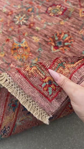 6x8 (180x245) Handmade Afghan Rug | Mauve Brown Red Orange Yellow Cream Turquoise Teal Maroon Blue Green | Boho Turkish Floral Oushak Wool