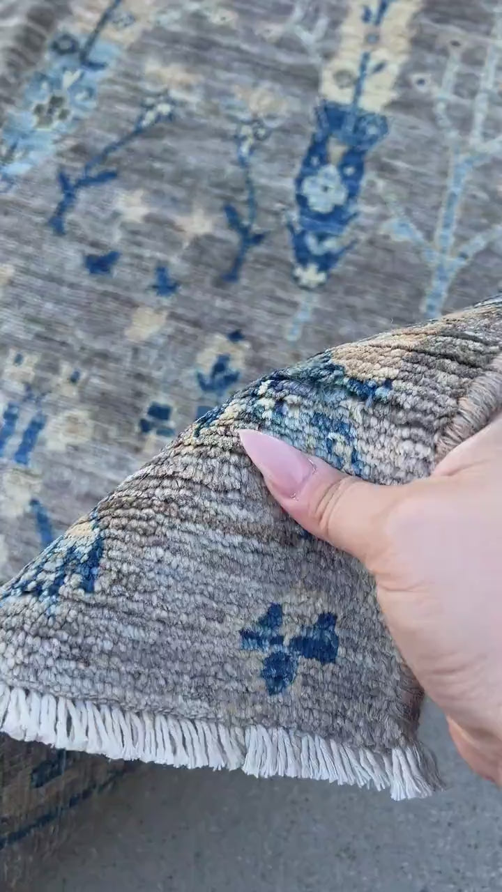 9x12 Handmade Afghan Rug | Free Rug Pad | Neutral Grey Gray Blue Beige | Tribal Floral Wool Boho Hand Knotted Bohemian Persian Oriental