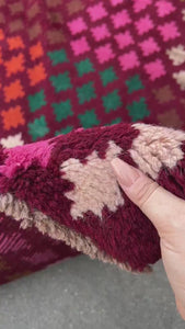 7x10 (215x305) Handmade Vintage Baluch Afghan Rug | Purple Burgundy Orange Pine Green Ivory Olive Green Blush Pink Chocolate | Boho Wool