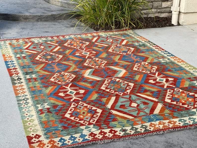 Area Rug, Hand shops Knotted Rug Door Mat Rug 3x5 Rug Afghan kilim Living Room Rug Floor Rug Stunning Kilim Modern Rug Wool Kilim Rug 156 x 102 cm