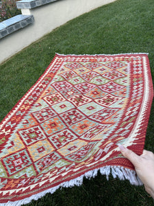 4x7 Afghan kilim rug | Boho decor | Vintage rug | Tribal decor | Decorative rug | Outdoor rug | Neutral boho rug