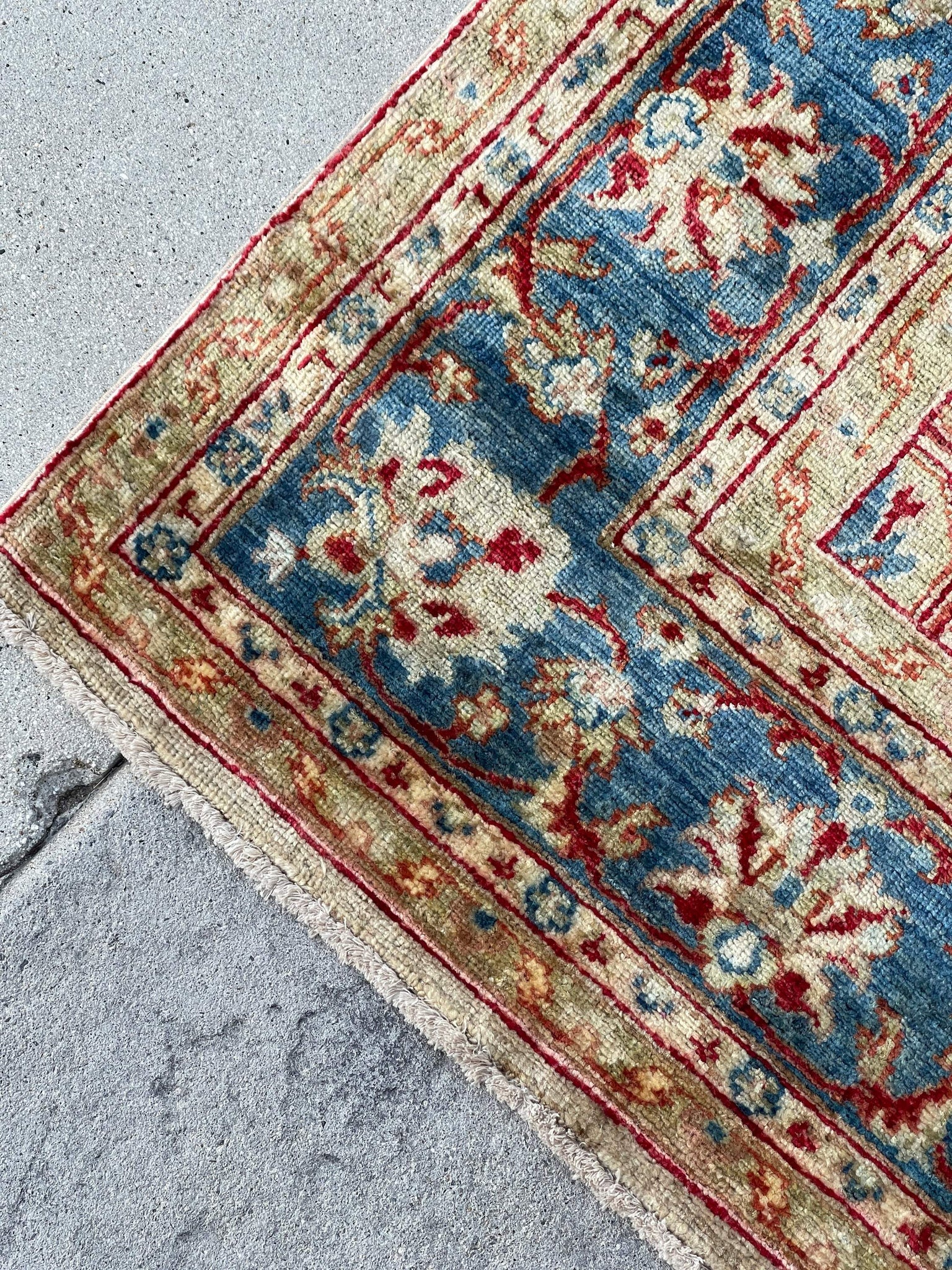 6x8 Cream Ivory Blue Red Handmade Afghan Rug | Boho Turkish Oushak Vintage Persian Tribal Hand Knotted
