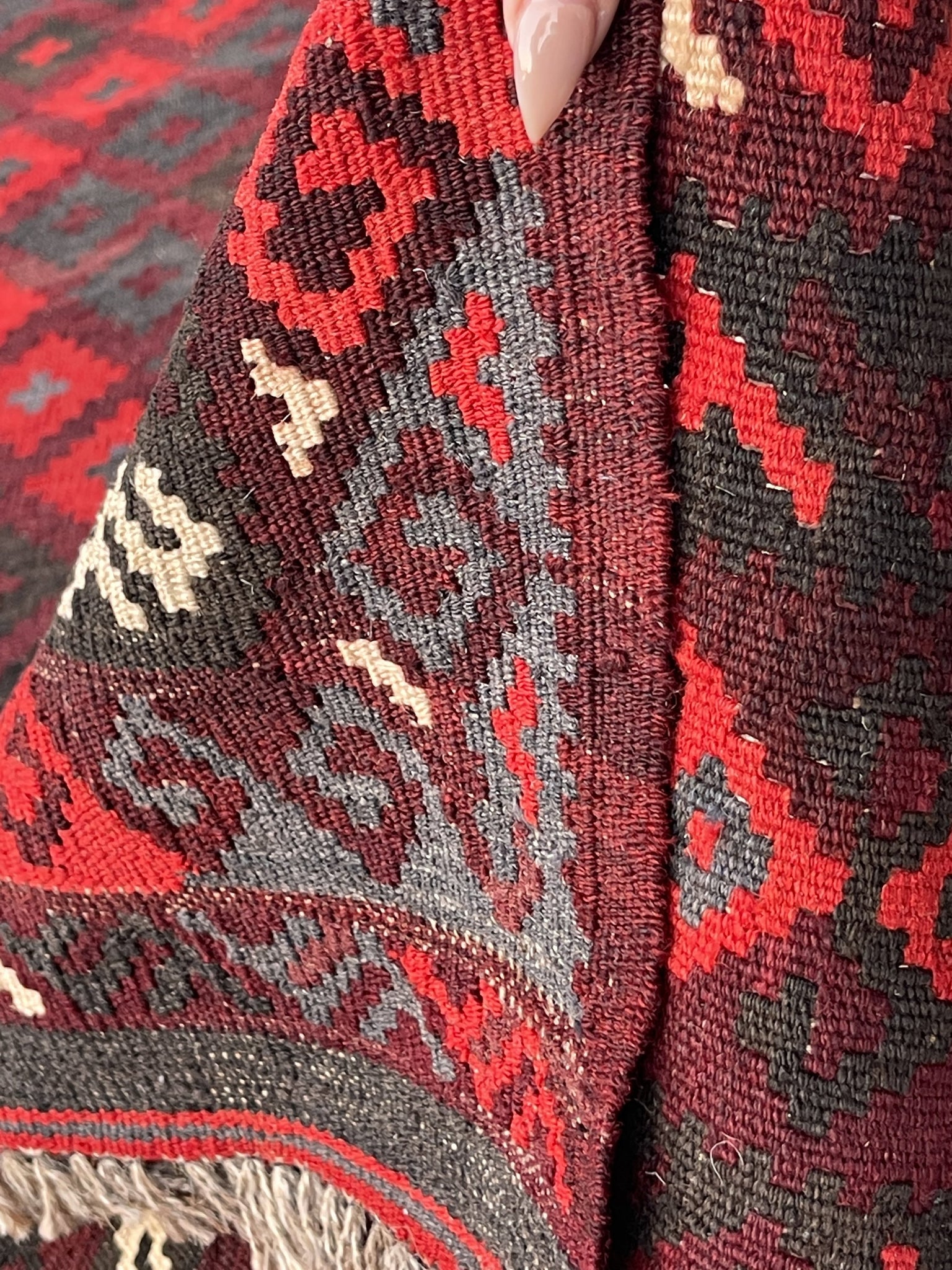 6x10 (180x300) Orange Red White Navy Blue Black Kilim Flatweave Vintage Afghan Rug | Boho Bohemian Outdoor Tribal Turkish Moroccan Nomadic