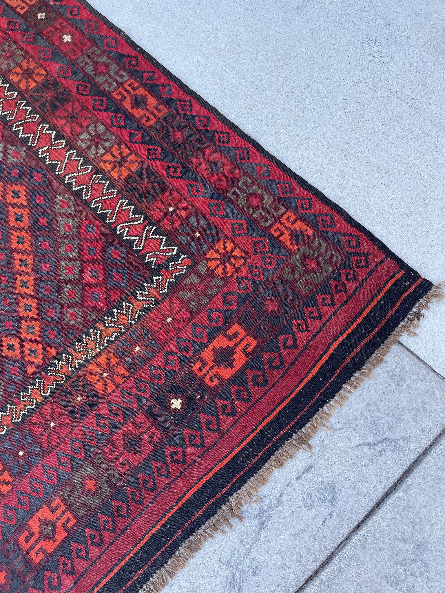 5x9 (160x274) Vintage Kilim Flatweave Afghan Rug | Red White Light Blue Black Green Orange| Bohemian Outdoor Tribal Turkish Moroccan