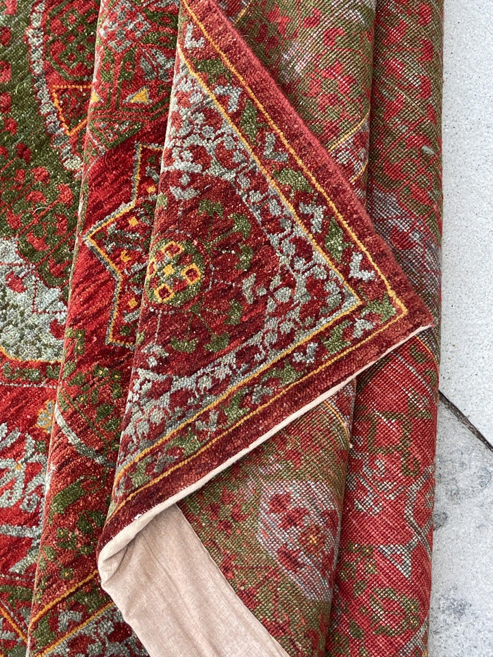 5x7 (150x215) Handmade Vintage Turkish Rug | Red Green Mint | Turkish Oushak Boho Tribal Persian Oriental Bohemian Hand Knotted