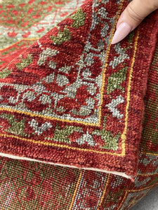 5x7 (150x215) Handmade Vintage Turkish Rug | Red Green Mint | Turkish Oushak Boho Tribal Persian Oriental Bohemian Hand Knotted