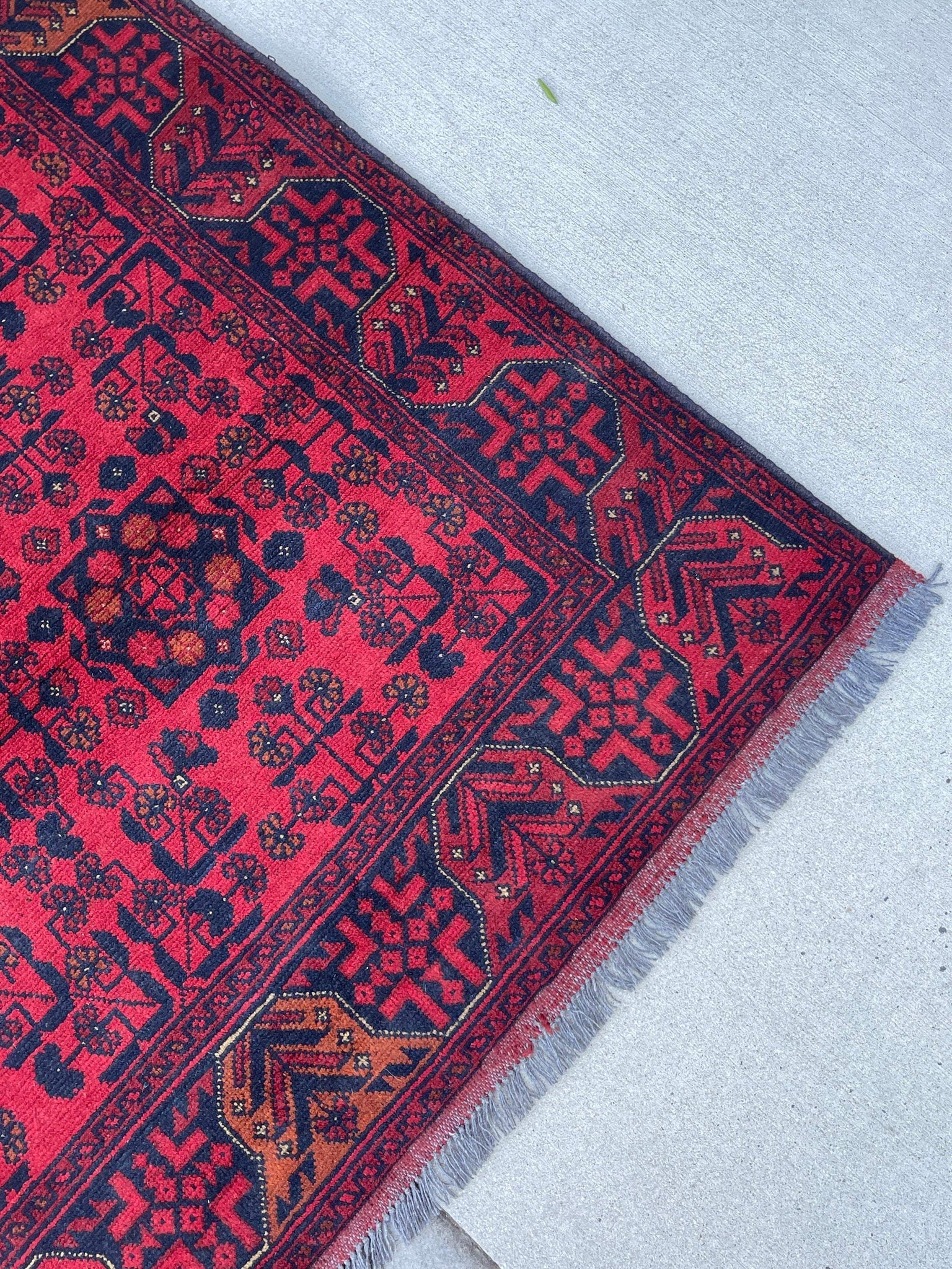 4x7 (125x200) Red Navy Blue Brown Handmade Afghan Rug | Hand Knotted Hand Woven Wool | Vintage Tribal Turkish Moroccan Oriental Persian