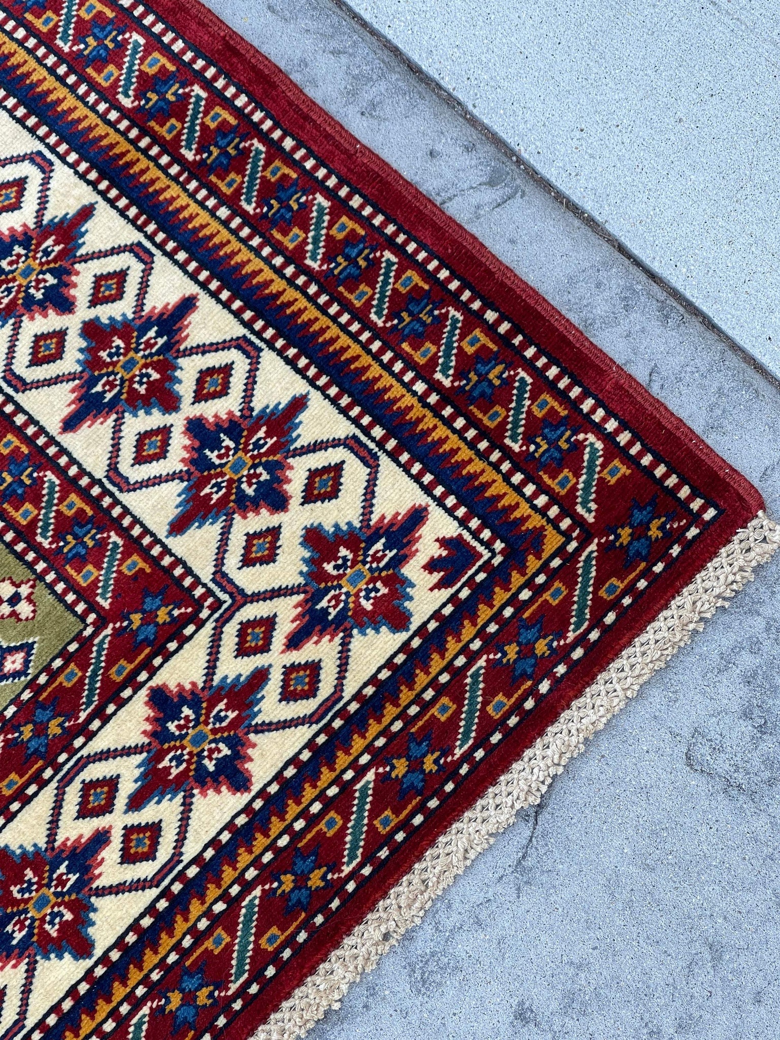 5x6 (150x180) Handmade Afghan Rug | Red Beige Green Blue | Turkish Oushak Boho Tribal Persian Oriental Bohemian Kazak Bohemian Heriz