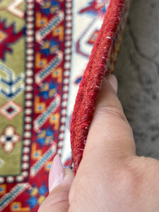 5x6 (150x180) Handmade Afghan Rug | Red Beige Green Blue | Turkish Oushak Boho Tribal Persian Oriental Bohemian Kazak Bohemian Heriz