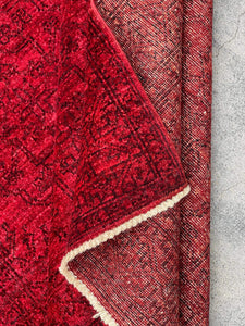 4x6 (120x180) Handmade Afghan Rug | Red Black Velvet | Turkish Oushak Tribal Persian Moroccan Wool Woven Knotted Turkmen Turkoman Boho Afgan
