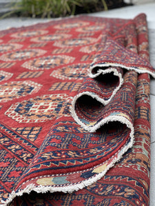 8x12 (240x335) Handmade Afghan Rug | Red Blue Brown Sage Green | Turkish Oushak Persian Tribal Oriental Boho Wool Turkmen Turkoman Knotted