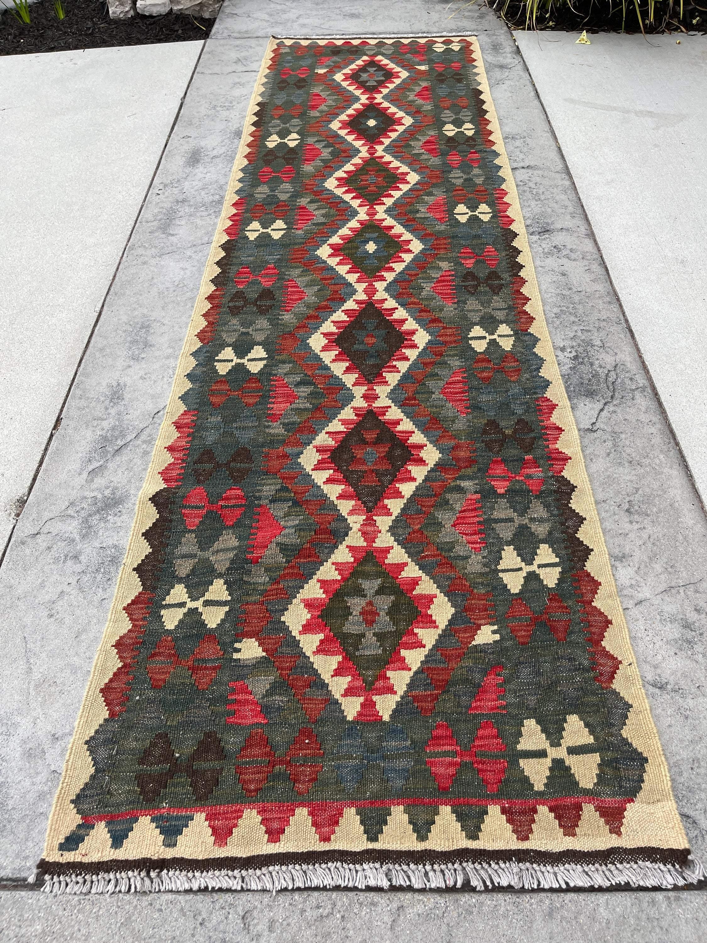 3x10 (90x305) Handmade Afghan Kilim Rug Runner | Salmon Pink Blue Red Forest Green Beige Redwood | Flatweave Flat Weave Tribal Oriental Boho