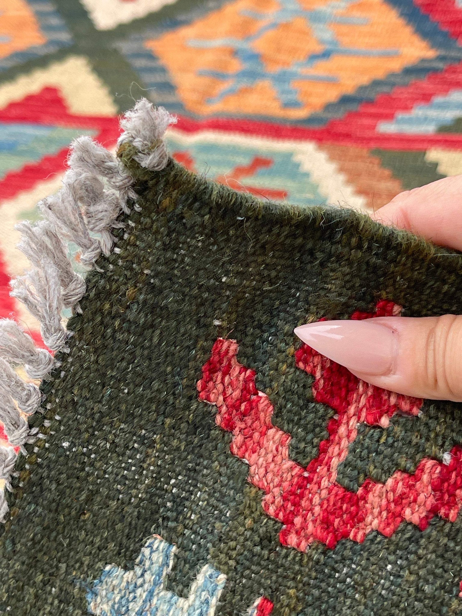 7x10 (215x305) Handmade Afghan Kilim Flatweave Rug | Orange Brown Red Green | Boho Tribal Moroccan Outdoor Wool Knotted Woven Turkish Oushak