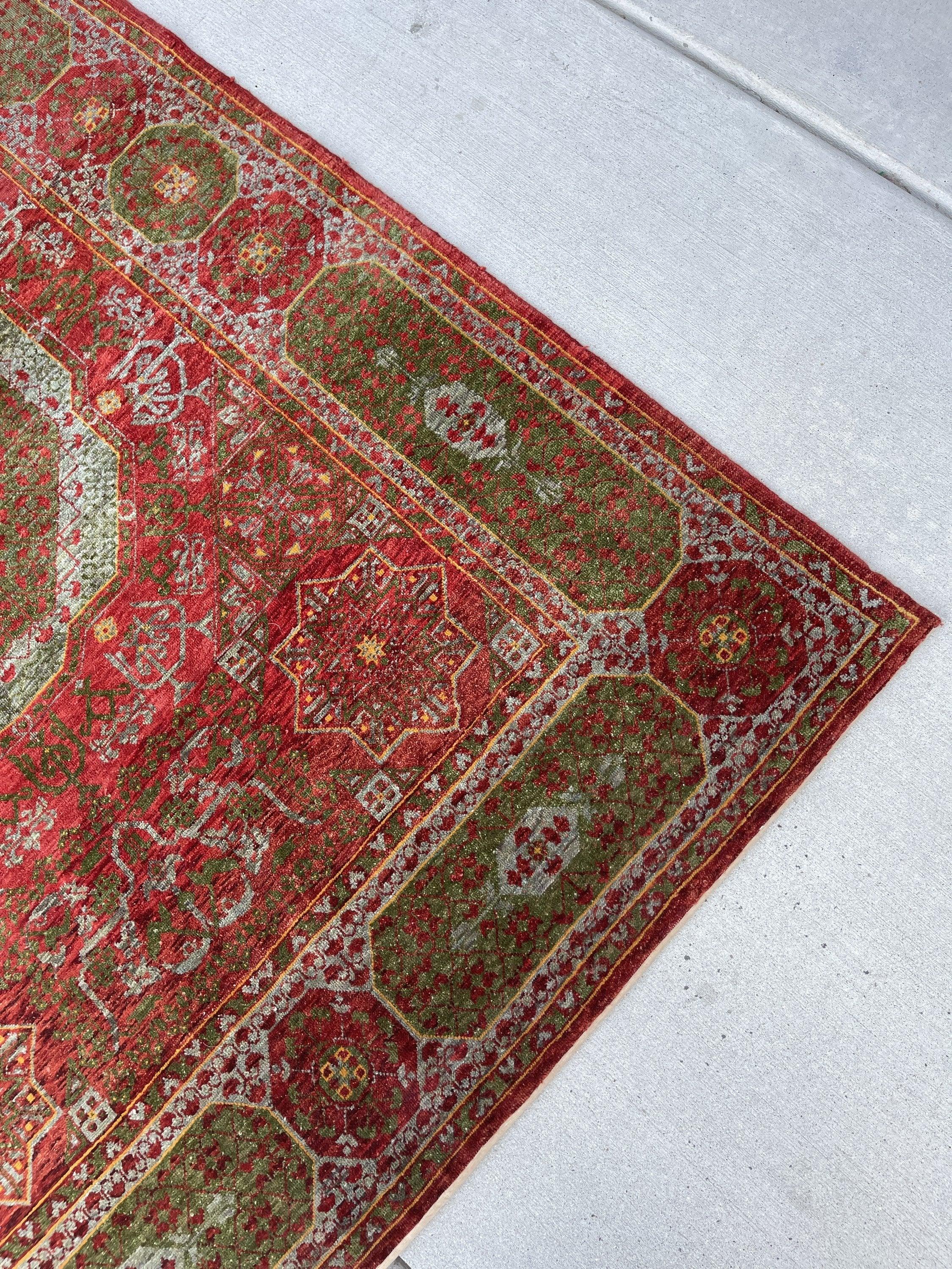 5x7 (150x215) Handmade Vintage Turkish Rug | Red Green Mint | Turkish Oushak Boho Tribal Persian Oriental Bohemian Hand Knotted