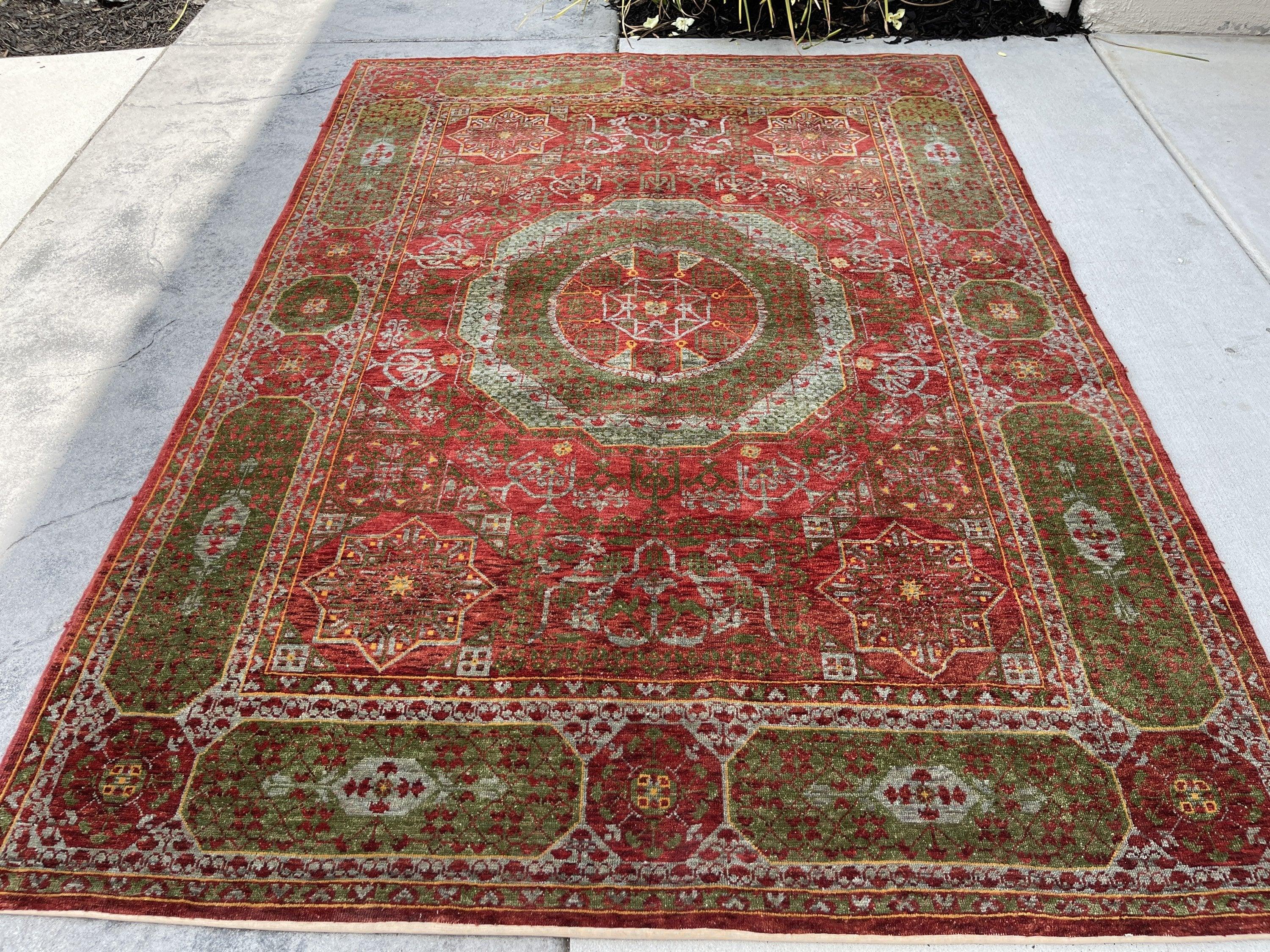 5x7 (150x215) Handmade Vintage Turkish Rug | Red Green Mint | Turkish Oushak Boho Tribal Persian Oriental Bohemian Hand Knotted