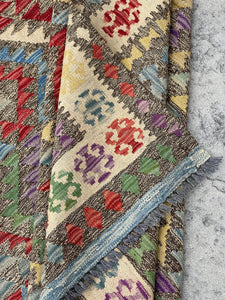 6x9 (180x275) Handmade Afghan Kilim Rug | Fern Green Grey Ivory Red Yellow Purple Blue | Boho Bohemian Tribal Moroccan Turkish Wool Outdoor