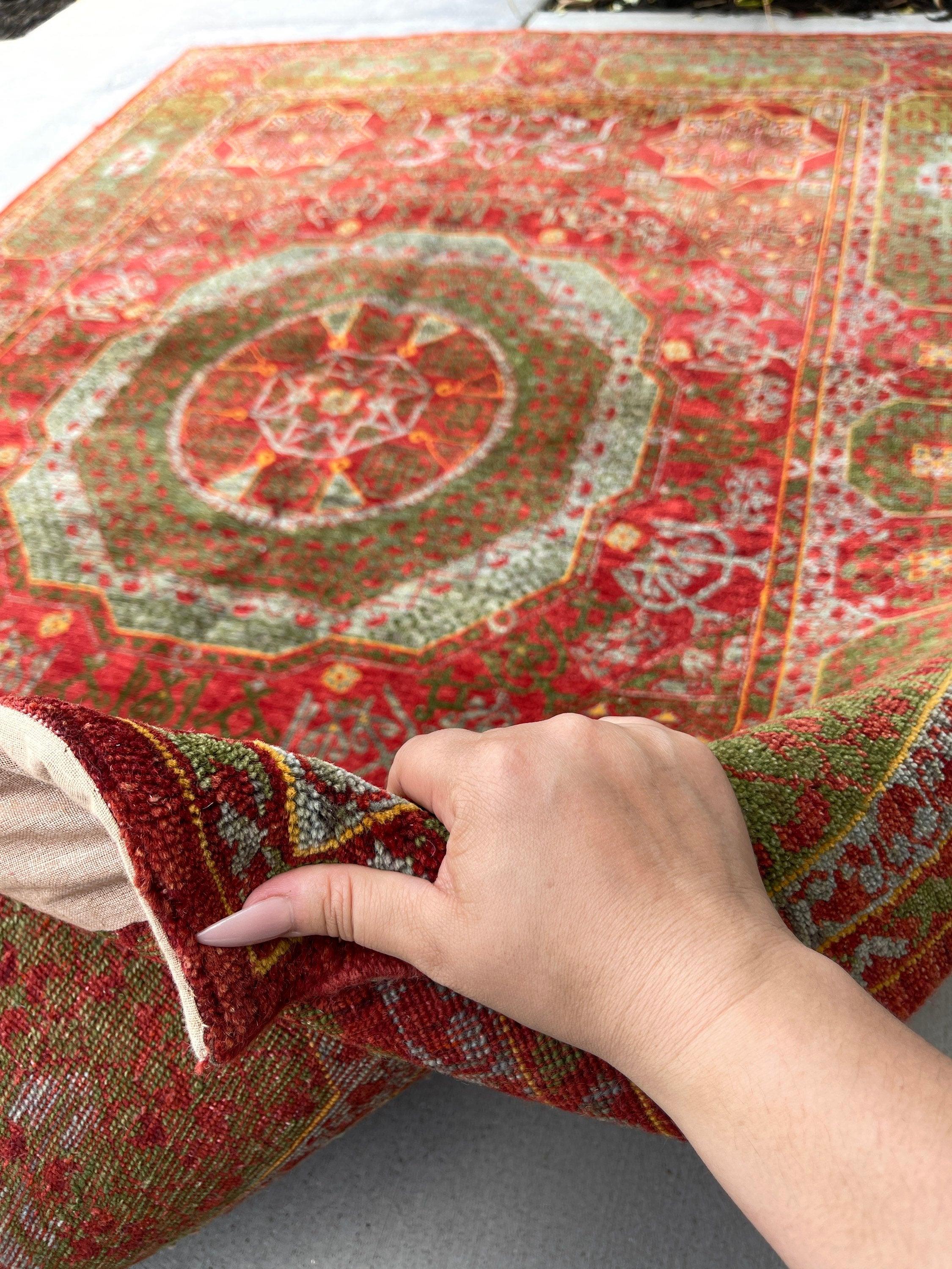 5x7 (150x215) Handmade Vintage Turkish Rug | Red Green Mint | Turkish Oushak Boho Tribal Persian Oriental Bohemian Hand Knotted