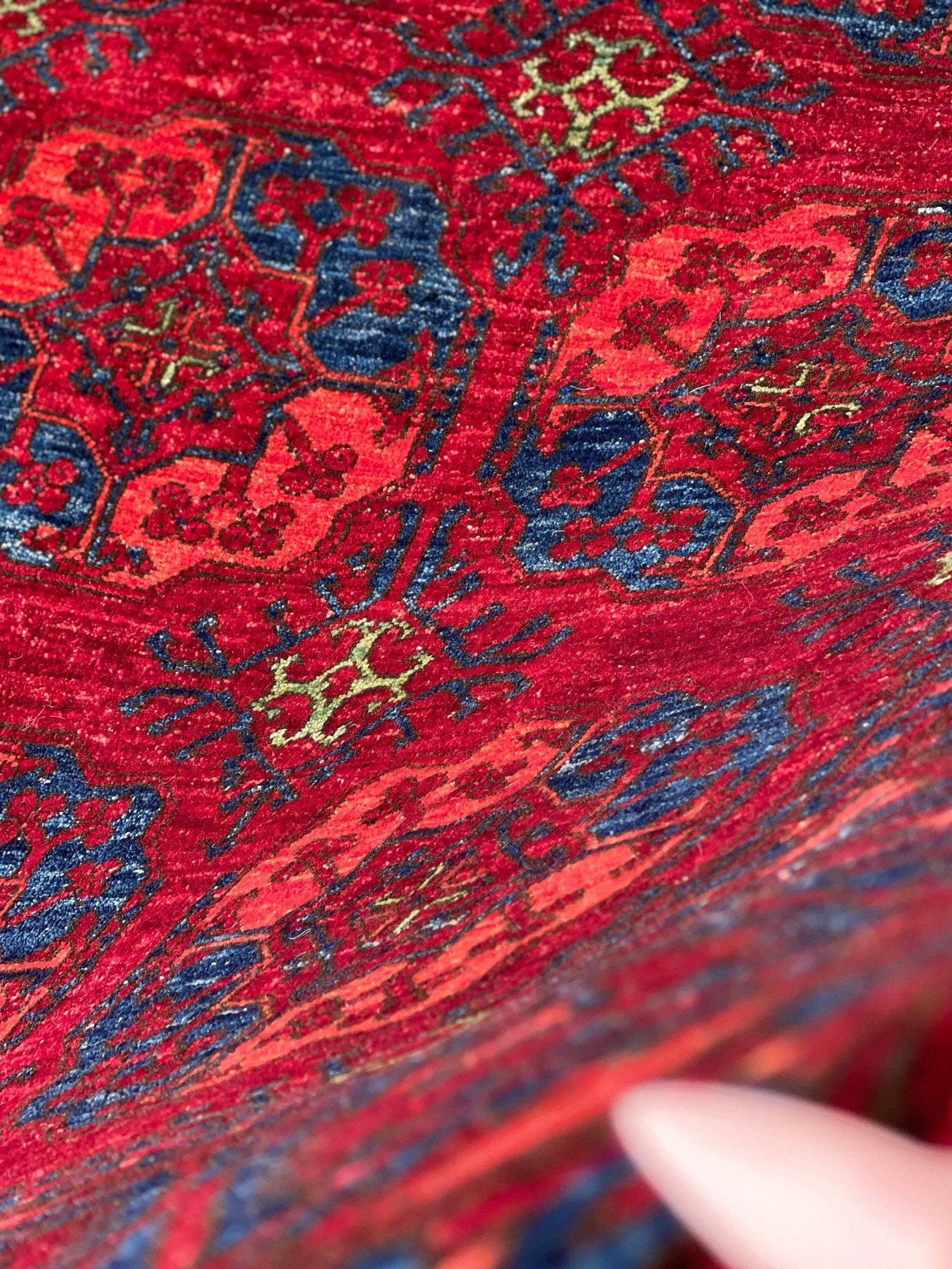 8x12 (250x350) Handmade Afghan Rug | Red Blue Orange Green | Turkish Oushak Persian Tribal Oriental Boho Wool Turkmen Turkoman Elephant Foot