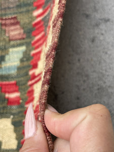 3x4 (100x150) Handmade Kilim Afghan Rug | Green Ivory Turquoise Teal Pink Red | Flat Weave Flatweave Tribal Nomadic Turkish Moroccan Outdoor