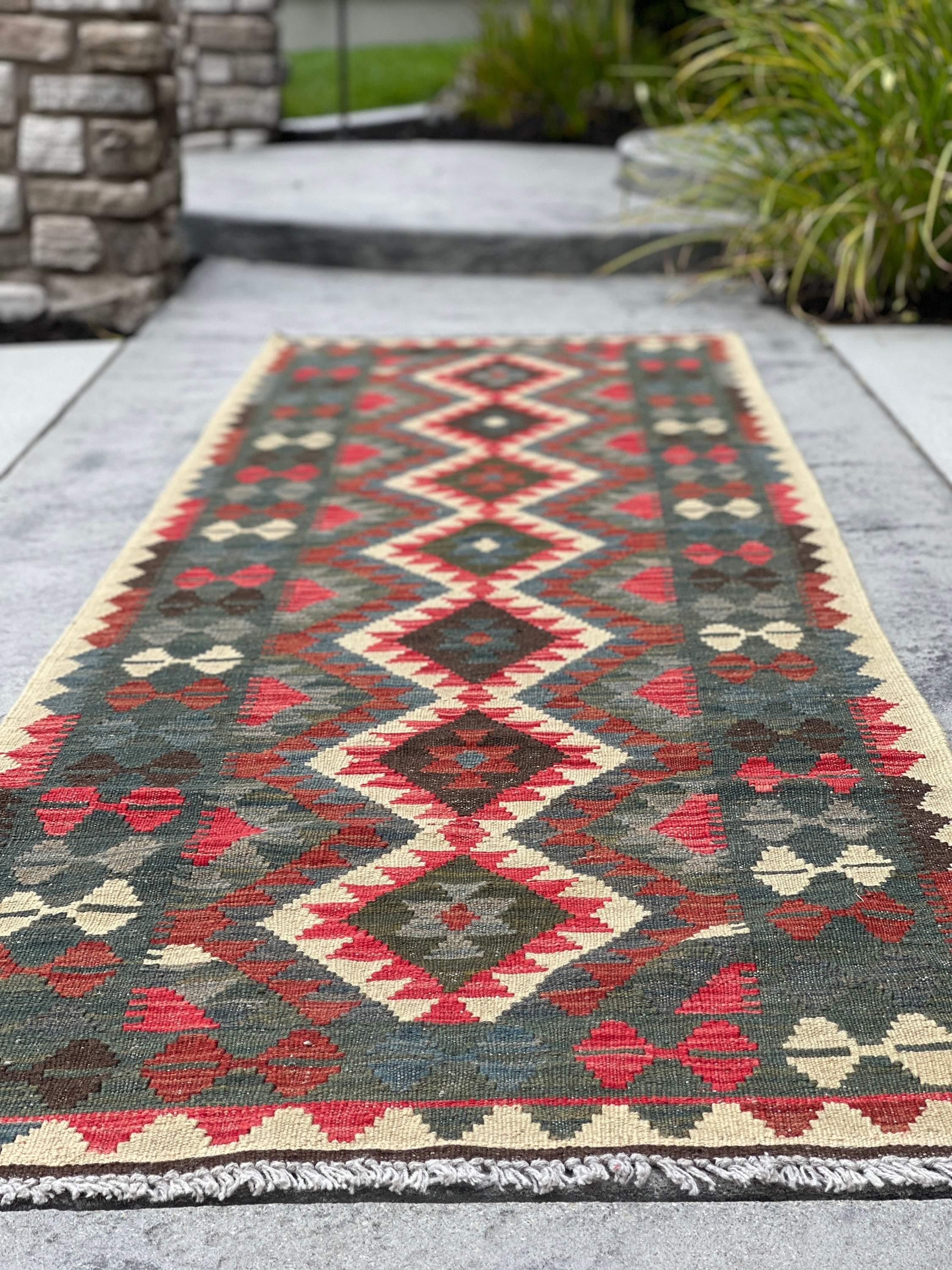 3x10 (90x305) Handmade Afghan Kilim Rug Runner | Salmon Pink Blue Red Forest Green Beige Redwood | Flatweave Flat Weave Tribal Oriental Boho