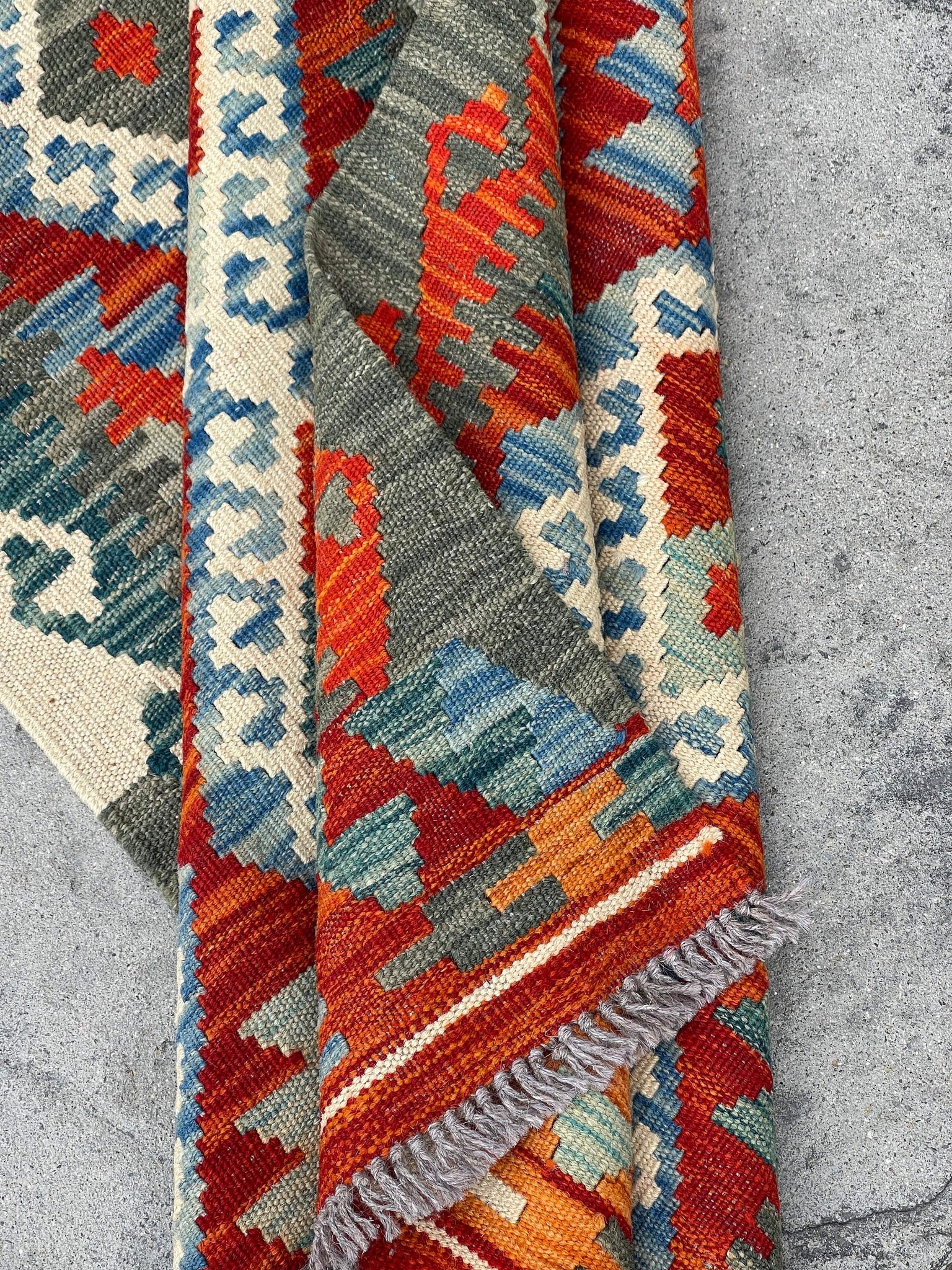 3x13 (90x395) Handmade Afghan Kilim Rug Runner | Red Orange Ivory Blue Green Turquoise | Flatweave Flat Weave Tribal Oriental Boho Wool
