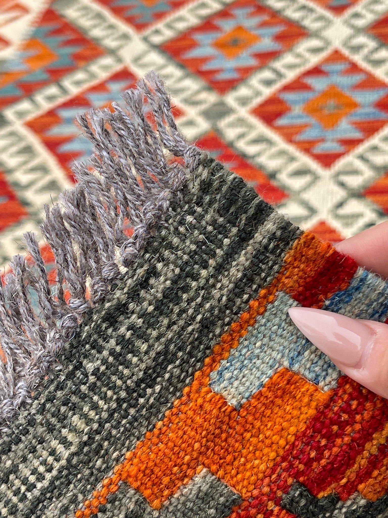3x14 (90x410) Handmade Afghan Kilim Rug Runner | Red Orange Ivory Blue Sage Green | Flatweave Flat Weave Tribal Oriental Boho Wool