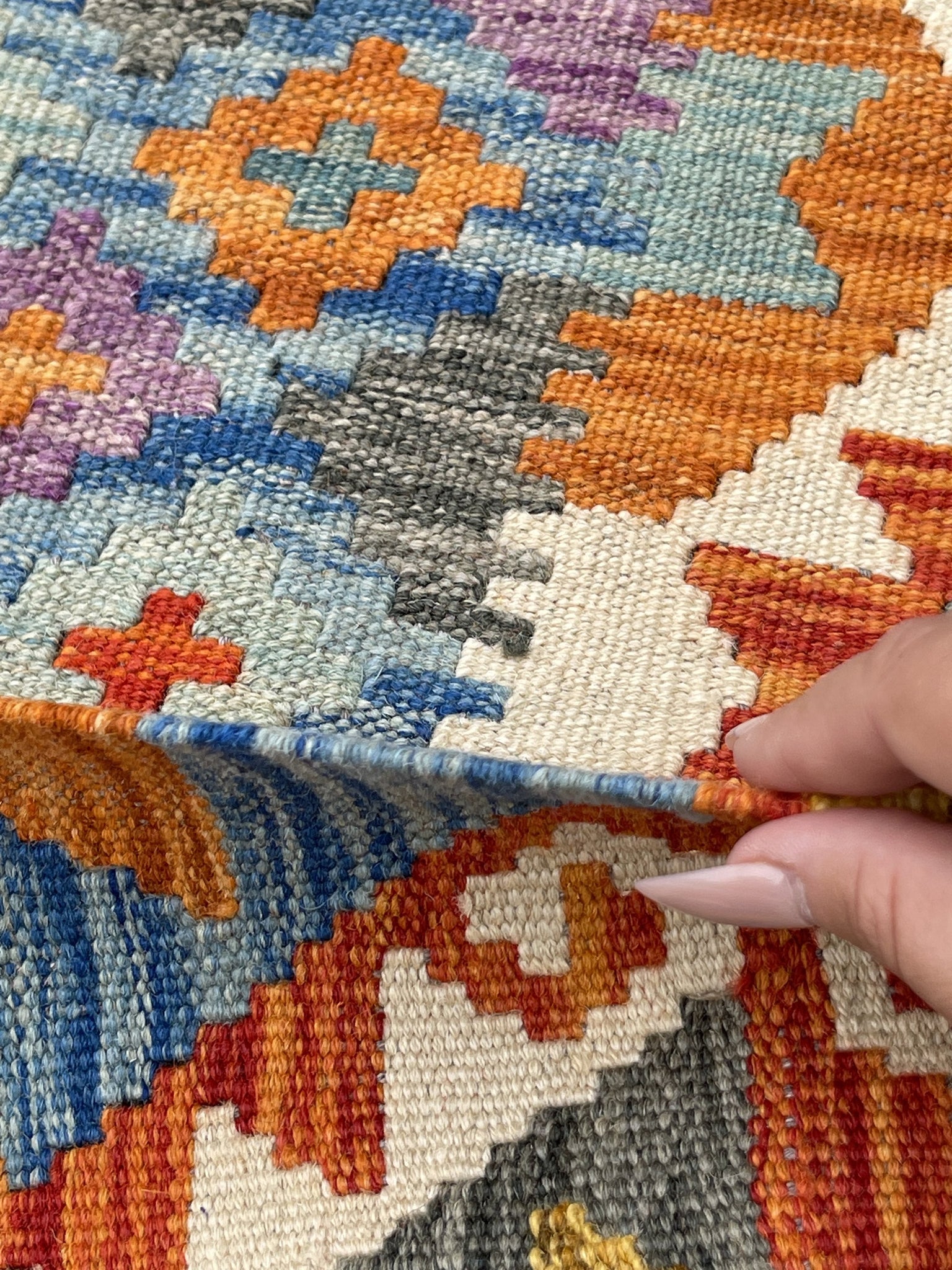 3x13 (90x395) Handmade Afghan Kilim Rug Runner | Blue Sage Green Ivory Cream Orange Purple | Flatweave Flat Weave Tribal Oriental Boho Wool