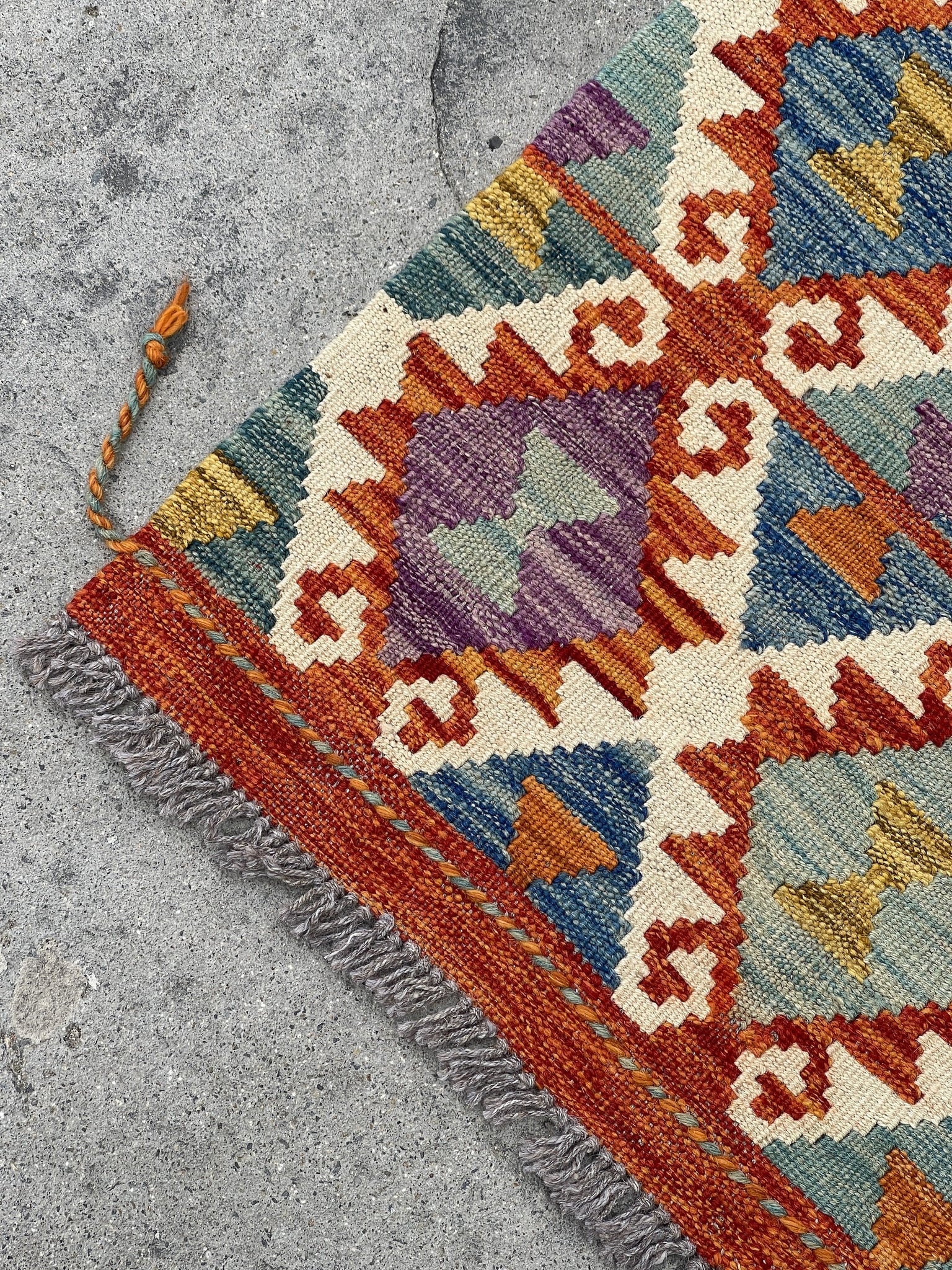 3x13 (90x395) Handmade Afghan Kilim Rug Runner | Blue Sage Green Ivory Cream Orange Purple | Flatweave Flat Weave Tribal Oriental Boho Wool