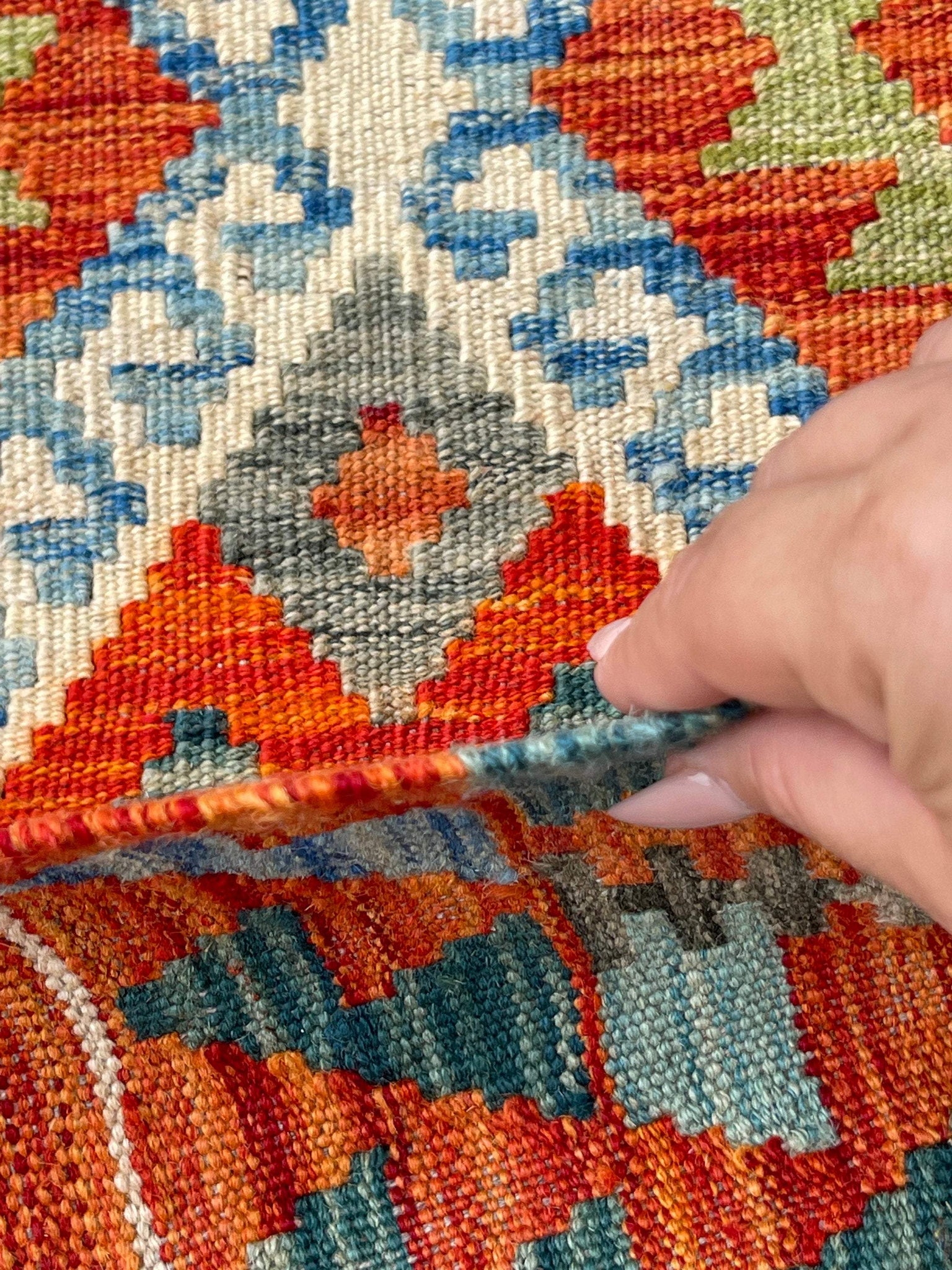 3x13 (90x395) Handmade Afghan Kilim Rug Runner | Burnt Orange Ivory Blue Green Sage | Flatweave Flat Weave Tribal Oriental Boho Wool