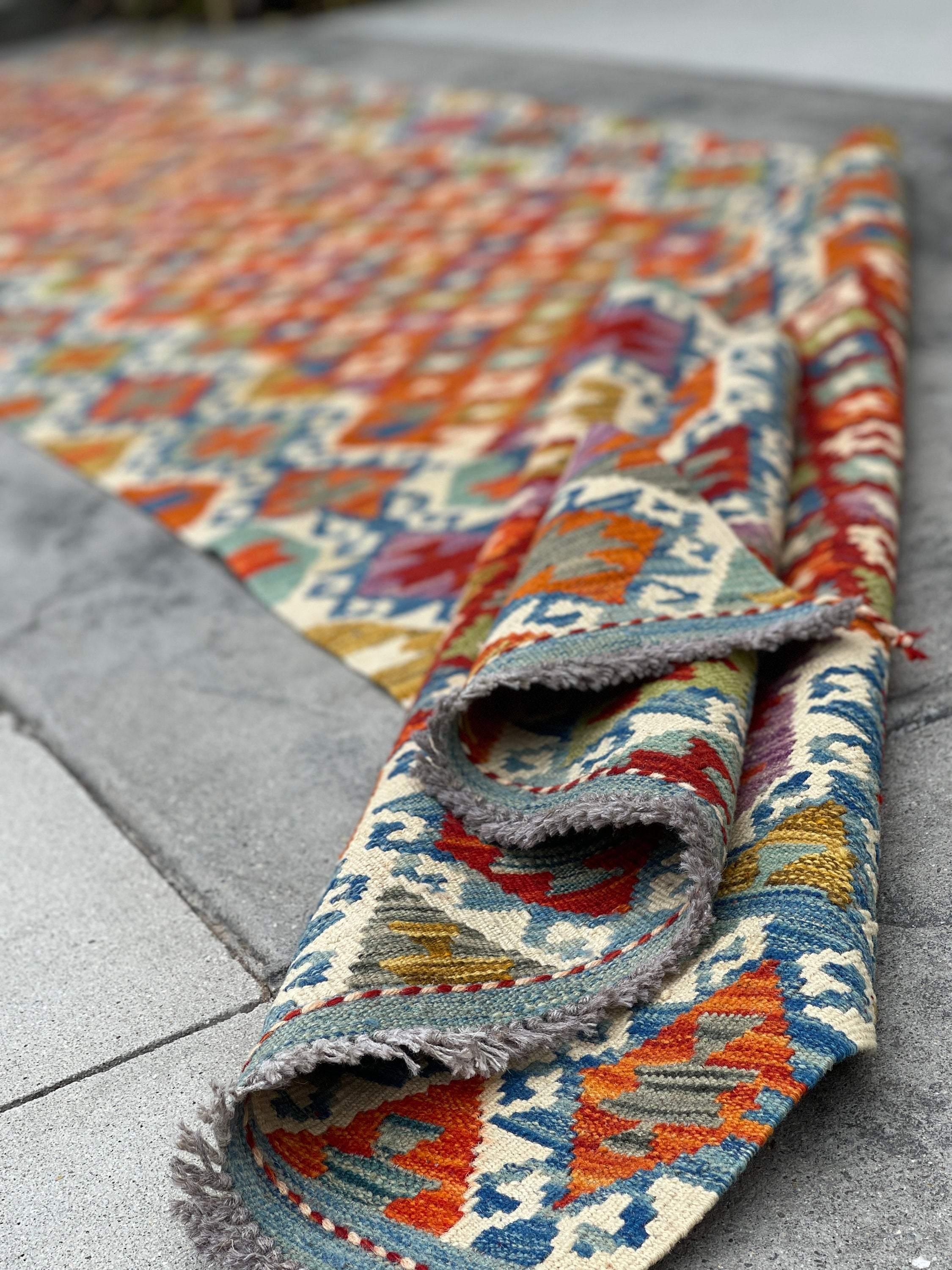 3x13 (90x395) Handmade Afghan Kilim Rug Runner | Orange Blue Sage Green Ivory Cream Purple Turquoise | Flatweave Tribal Oriental Boho Wool