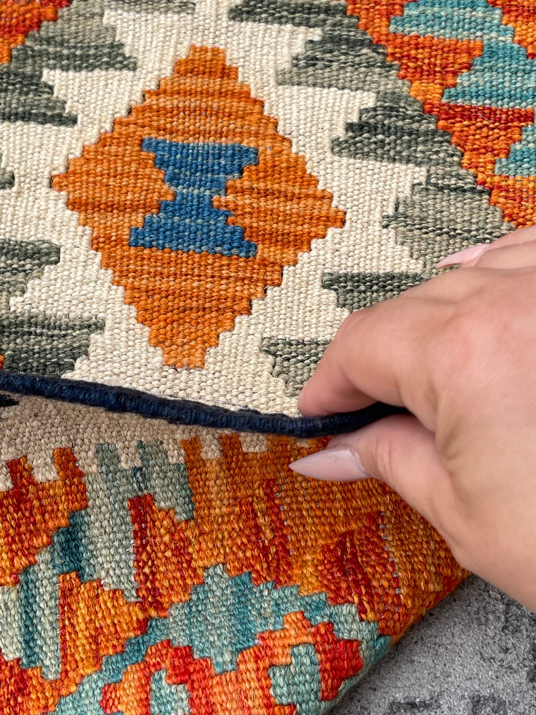 3x13 (90x395) Handmade Afghan Kilim Rug Runner | Midnight Blue Ivory Burnt Orange Turquoise | Flatweave Flat Weave Tribal Oriental Boho Wool