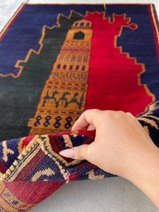 3x5 (90x150) Handmade Vintage Afghan Rug | Navy Blue Green Orange Red | Nomadic Baluch Boho Bohemian Tribal Turkish Moroccan Wool