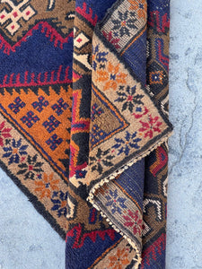 3x5 (90x150) Handmade Afghan Kilim Rug | Navy Blue Gold Orange  Black | Flatweave Boho Tribal Turkish Moroccan Oriental Wool Outdoor