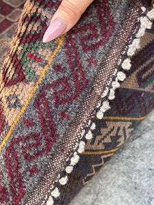 3x5 (90x150) Handmade Vintage Afghan Rug | Navy Blue Gold Red Tan Green| Nomadic Baluch Boho Bohemian Tribal Turkish Moroccan Wool