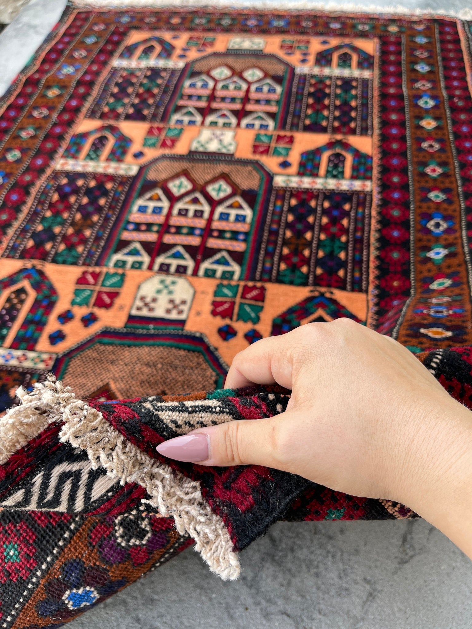 3x5 (90x150) Handmade Vintage Afghan Pictorial Rug | Nomadic Baluch | Red Black Beige Blue Green Orange Colorful | Tribal Rug | Boho Rug