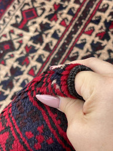 3x5 (90x150) Handmade Vintage Afghan Rug | Indigo Red Brown Beige | Nomadic Baluch Boho Bohemian Tribal Turkish Moroccan Wool