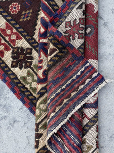 3x13 (90x395) Handmade Afghan Rug Runner | Red Beige Navy Blue Sage Green  | Flatweave Flat Weave Tribal Oriental Boho Wool Hand Knotted