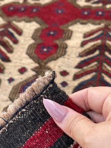 3x13 (90x395) Handmade Afghan Rug Runner | Maroon Red Navy Blue Beige Taupe | Flatweave Flat Weave Tribal Oriental Boho Wool Hand Knotted