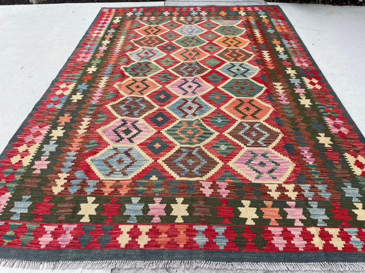 7x10 (215x305) Handmade Afghan Kilim Flatweave Rug 